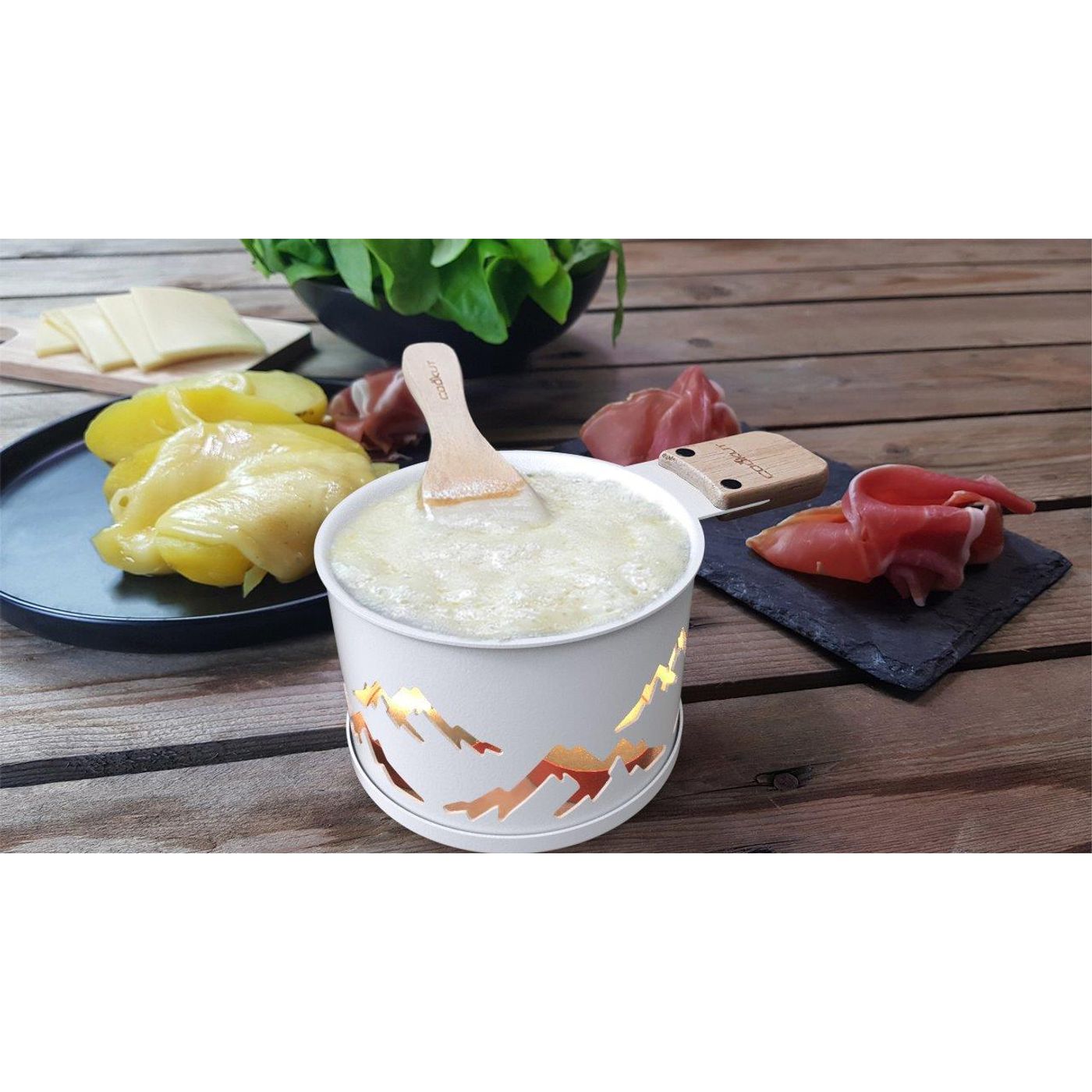 Coffret raclette à la bougie LUMI 2 personnes montagne blanche